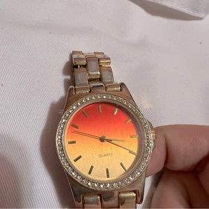 Ladies gradient orange face embezzled gold fashion watch